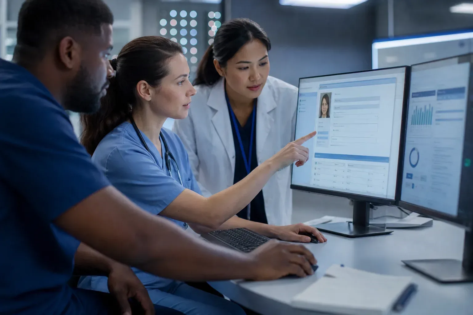 Industry teams in healthcare and technology environments
